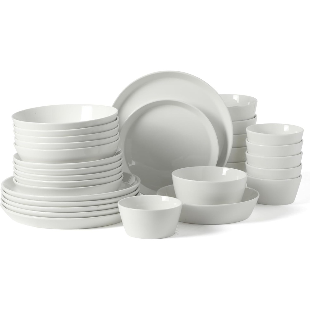 image:imageMartha Stewart Selma Plates and Bowls Sets 30Piece Porcelain Dinnerware Set for 6 White Dish Set with Dinner Plates Dessert Plates Pasta Bowls Cereal amp Fruit BowlsWhite 30pcs