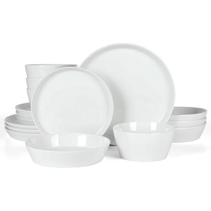 Martha Stewart Selma Plates and Bowls Sets, 30-Piece Porcelain Dinnerware Set for 6, White Dish Set with Dinner Plates, Dessert Plates, Pasta Bowls, Cereal & Fruit Bowls(White)