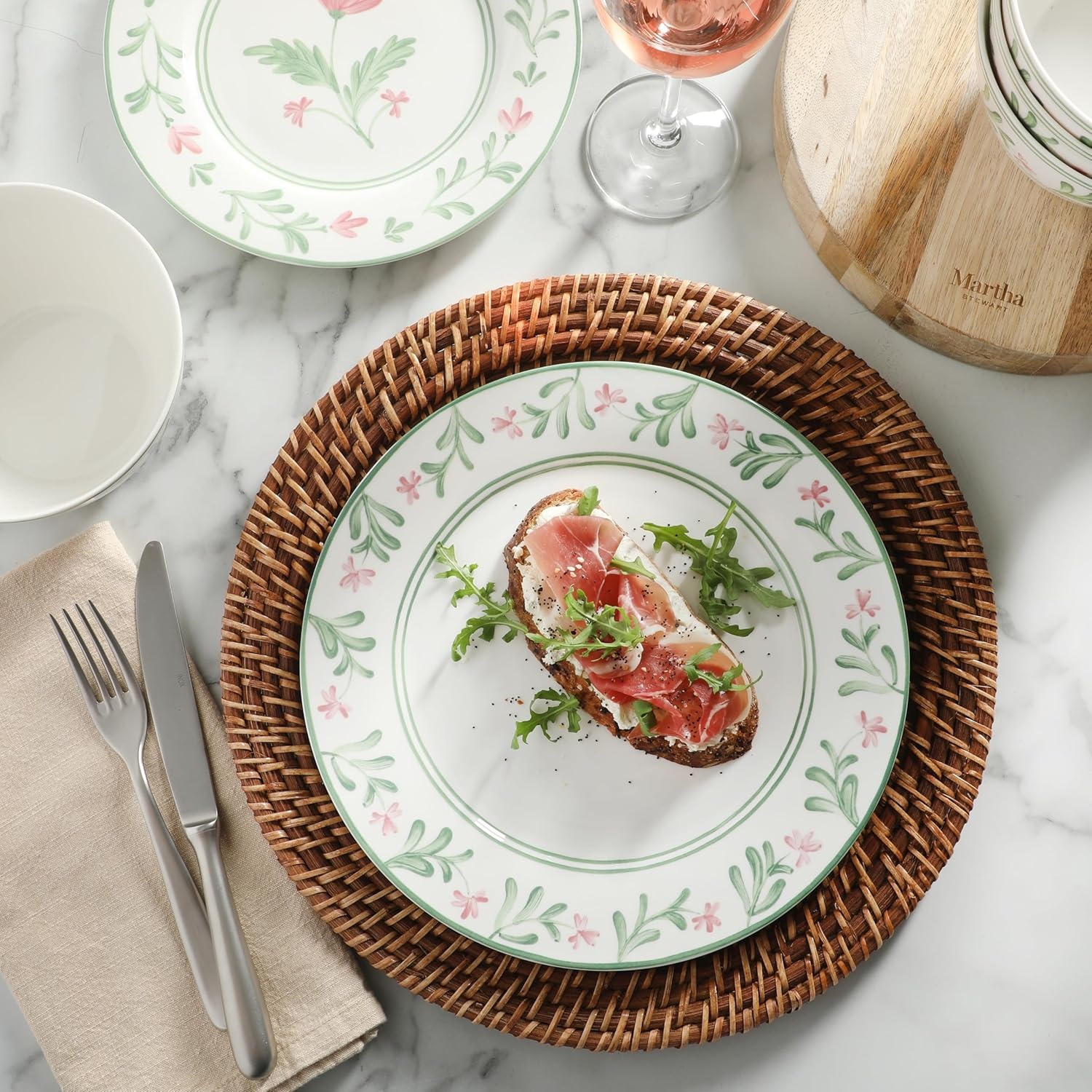 image:imageMartha Stewart Maiden Crown Plates and Bowls Sets 12Piece New Bone China Dinnerware Sets Botanical Floral Design Dish Set Microwave amp Dishwasher SafeBotanical