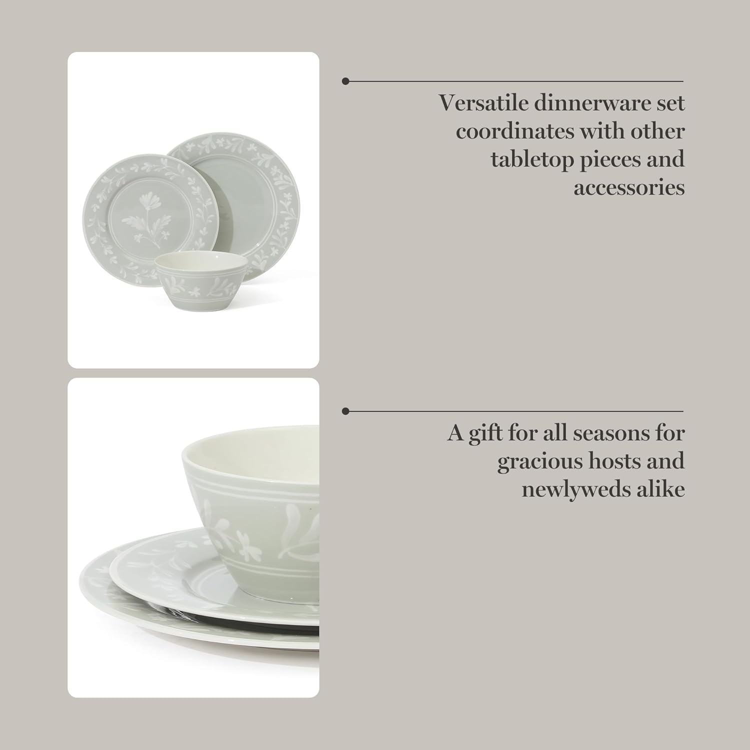 image:imageMartha Stewart Maiden Crown Plates and Bowls Sets 12Piece New Bone China Dinnerware Sets Botanical Floral Design Dish Set Microwave amp Dishwasher SafeSage Green