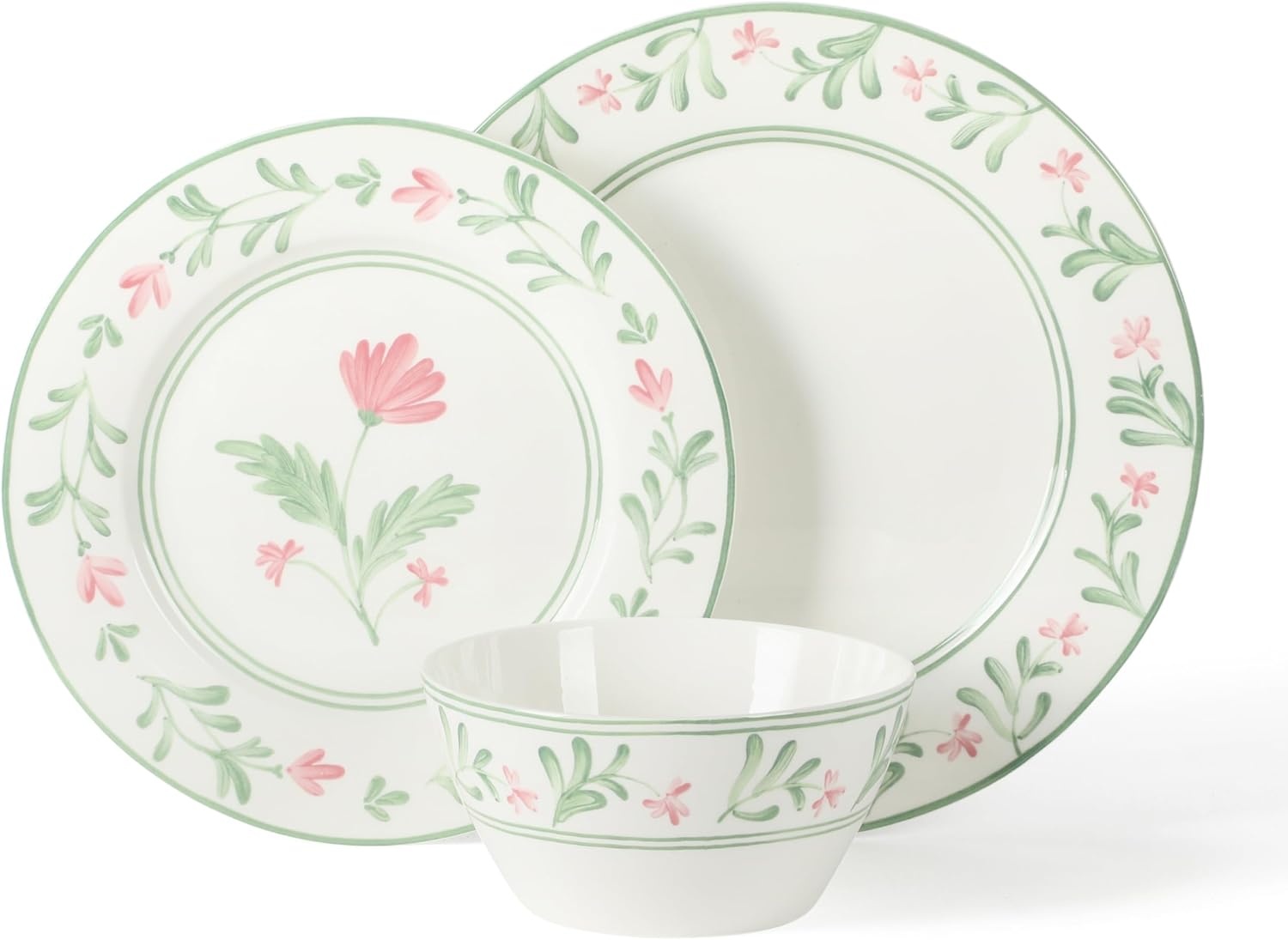 image:imageMartha Stewart Maiden Crown Plates and Bowls Sets 12Piece New Bone China Dinnerware Sets Botanical Floral Design Dish Set Microwave amp Dishwasher SafeBotanical