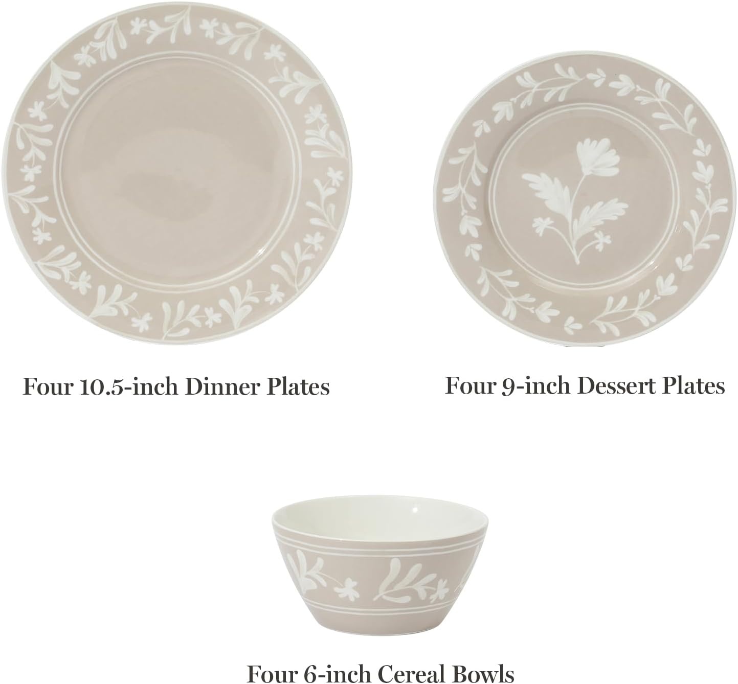 image:imageMartha Stewart Maiden Crown Plates and Bowls Sets 12Piece New Bone China Dinnerware Sets Botanical Floral Design Dish Set Microwave amp Dishwasher SafeTaupe