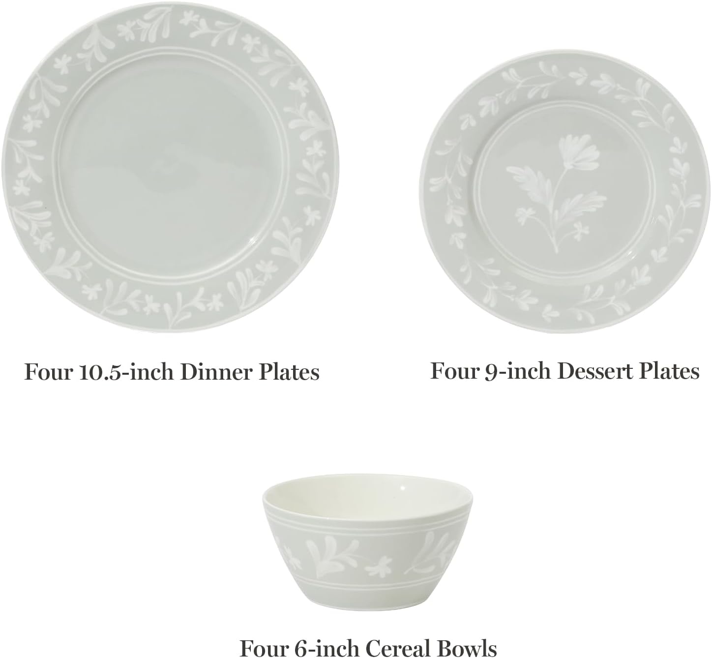 image:imageMartha Stewart Maiden Crown Plates and Bowls Sets 12Piece New Bone China Dinnerware Sets Botanical Floral Design Dish Set Microwave amp Dishwasher SafeSage Green