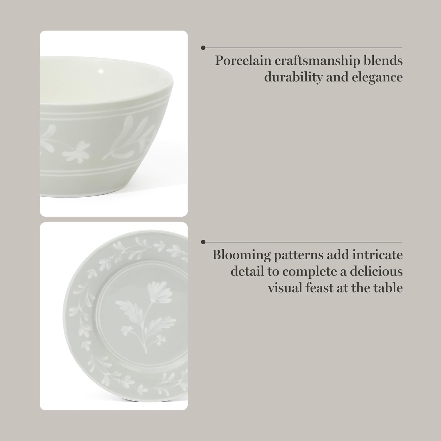 image:imageMartha Stewart Maiden Crown Plates and Bowls Sets 12Piece New Bone China Dinnerware Sets Botanical Floral Design Dish Set Microwave amp Dishwasher SafeSage Green