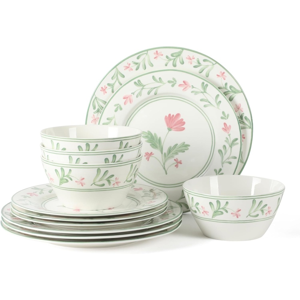 image:imageMartha Stewart Maiden Crown Plates and Bowls Sets 12Piece New Bone China Dinnerware Sets Botanical Floral Design Dish Set Microwave amp Dishwasher SafeBotanical