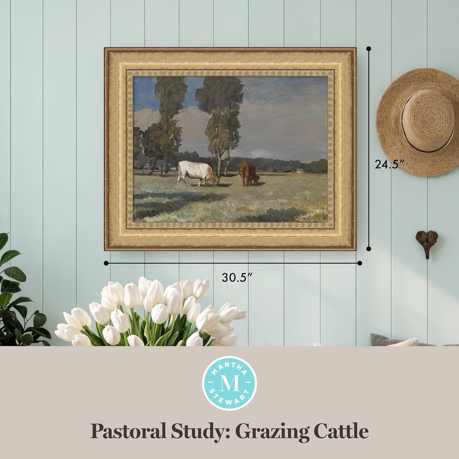 image:imageMartha Stewart Bedford Canvas Wall Art Pastoral Study Grazing Cattle 305 x 245 Living Room and Bedroom Decor Framed