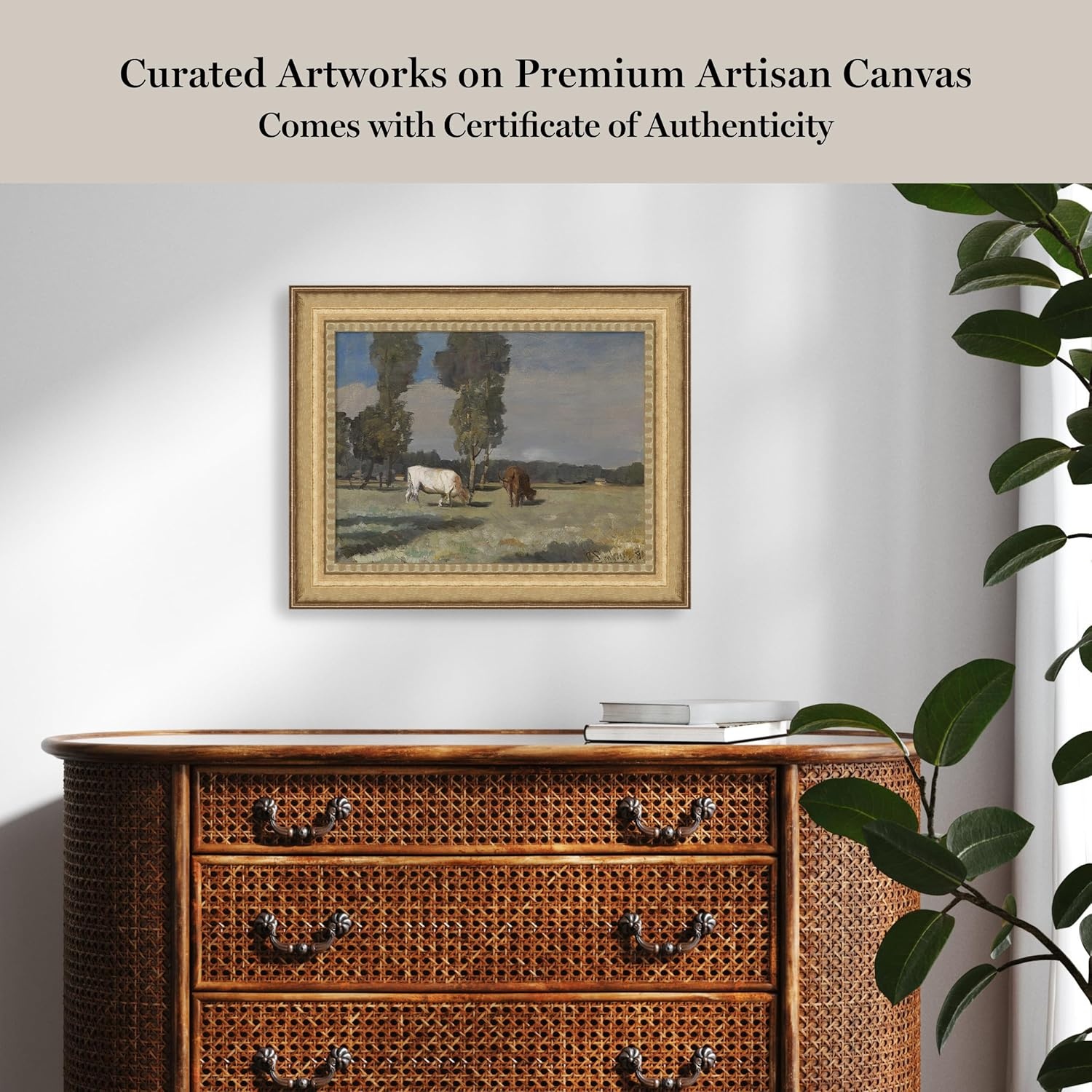 image:imageMartha Stewart Bedford Canvas Wall Art Pastoral Study Grazing Cattle 305 x 245 Living Room and Bedroom Decor Framed