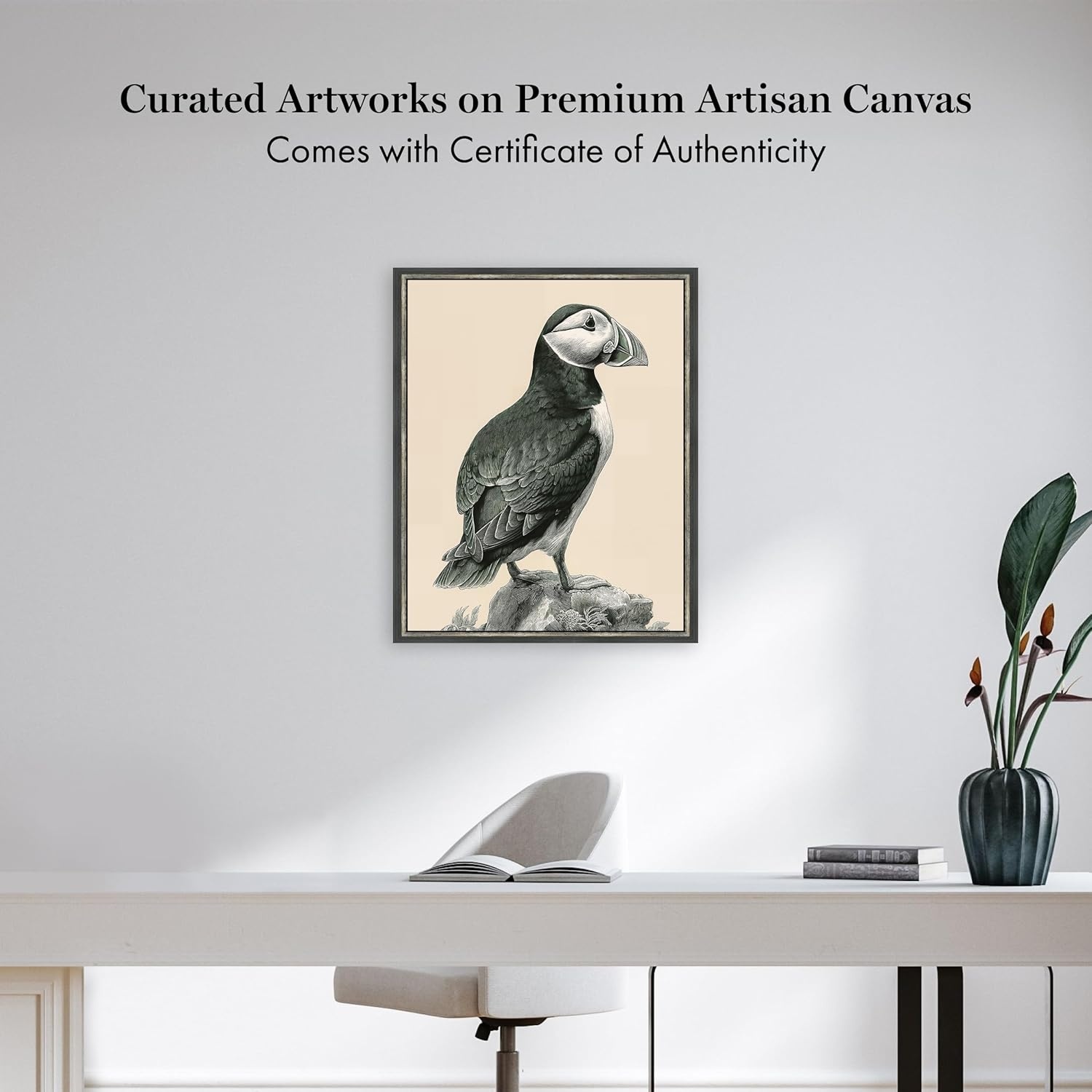image:imageMartha Stewart Lily Pond Canvas Wall Art Coastal Bird Study Puffin 26 x 32 Living Room and Bedroom Decor Framed