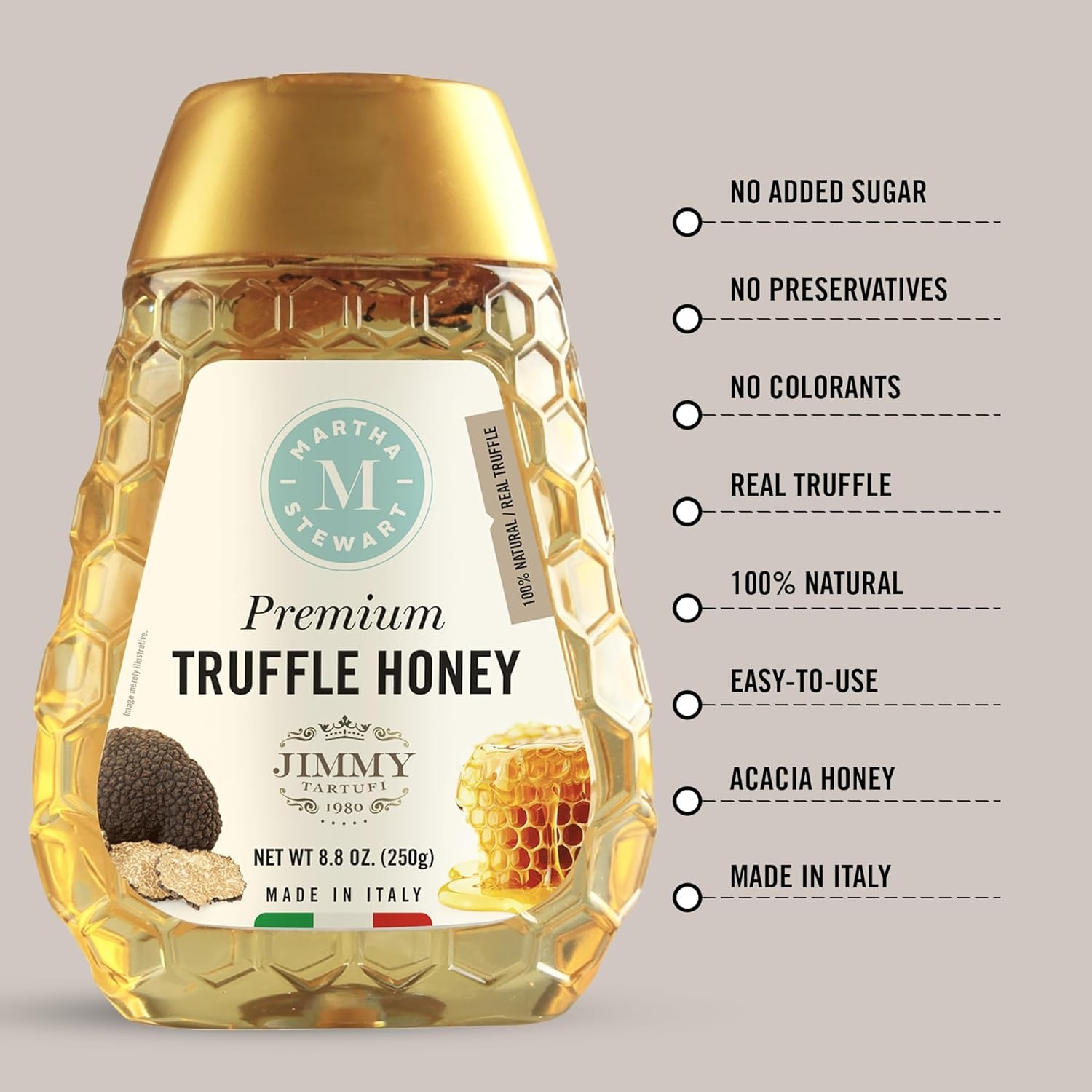 image:imageMartha Stewart amp Jimmy Tartufi Premium Truffle Honey 88oz Squeeze Bottle Dried Summer Black Truffle amp Italian Acacia Honey No Preservatives or Colorants Gourmet Infused for Cheese amp Charcuterie