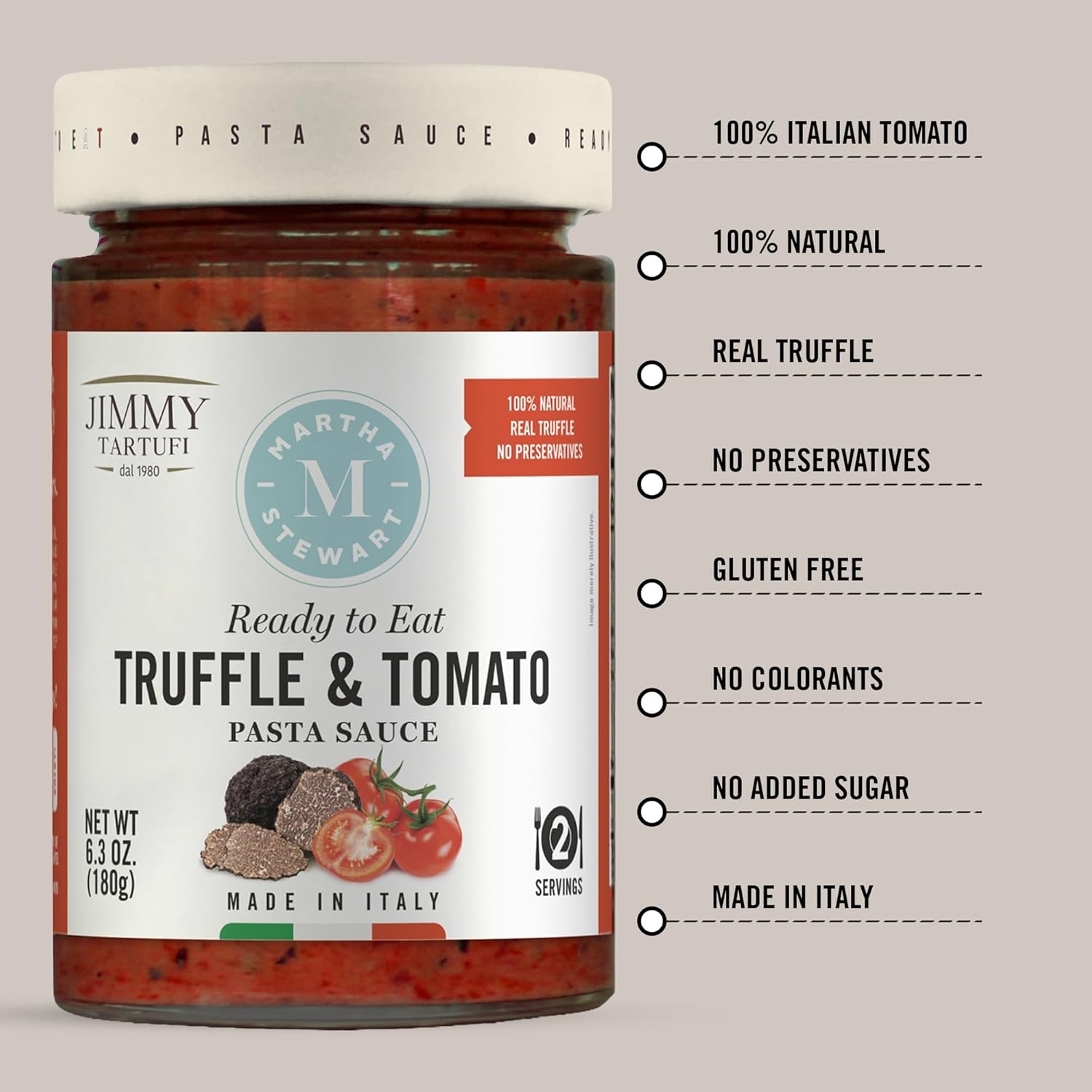 image:imageMartha Stewart amp Jimmy Tartufi Ready to Eat Truffle amp Tomato Pasta Sauce 63 oz Pack of 1 Real Truffle Gluten Free No Preservatives No Added Sugar No Colorants 100 Natural Italian Pasta Sauce