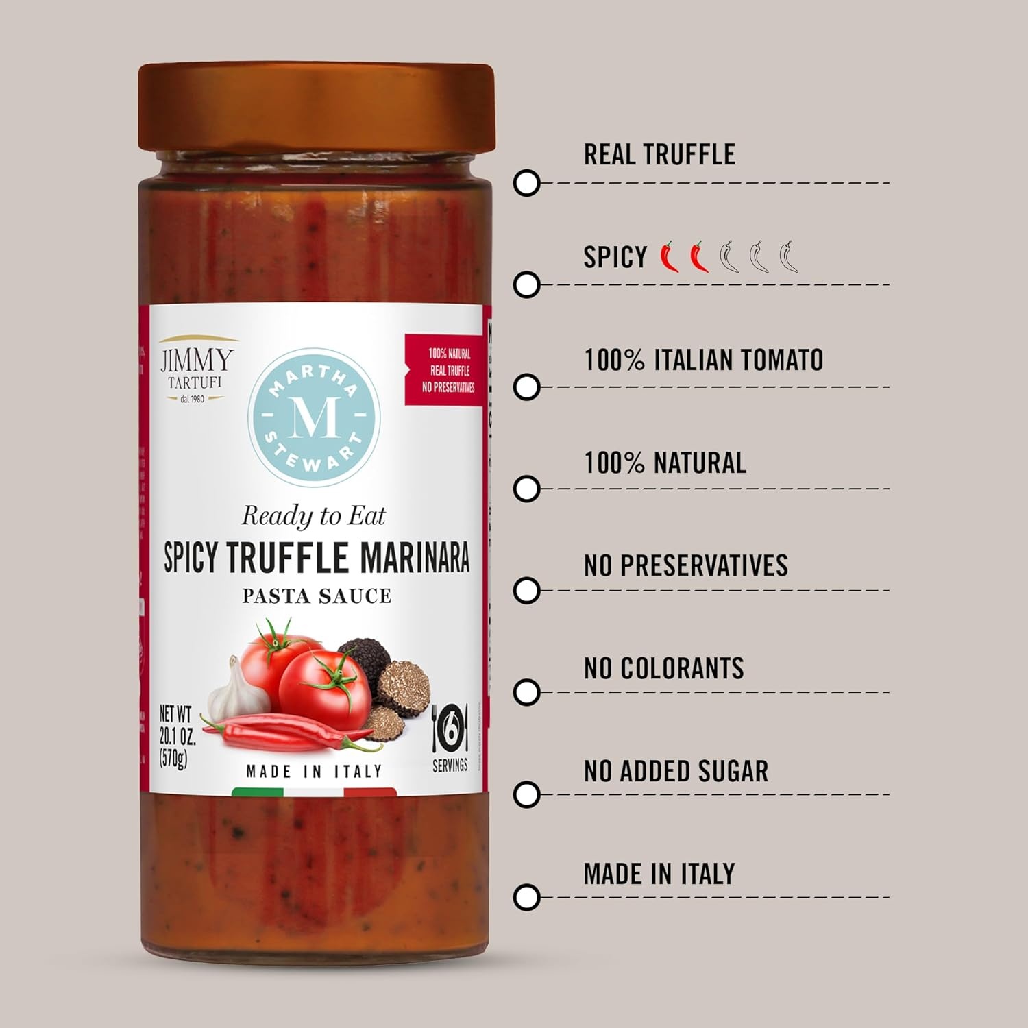 image:imageMartha Stewart amp Jimmy Tartufi Spicy Truffle Marinara Pasta Sauce 201 oz Jar Pack of 1 Arrabbiata Style Sauce Real Italian Truffle No Preservatives Colorants or Added Sugar Made in Italy