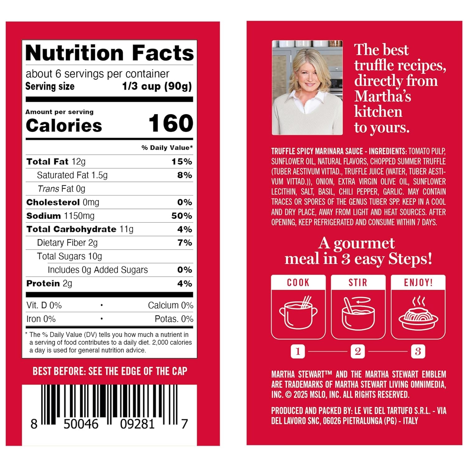 image:imageMartha Stewart amp Jimmy Tartufi Spicy Truffle Marinara Pasta Sauce 201 oz Jar Pack of 1 Arrabbiata Style Sauce Real Italian Truffle No Preservatives Colorants or Added Sugar Made in Italy