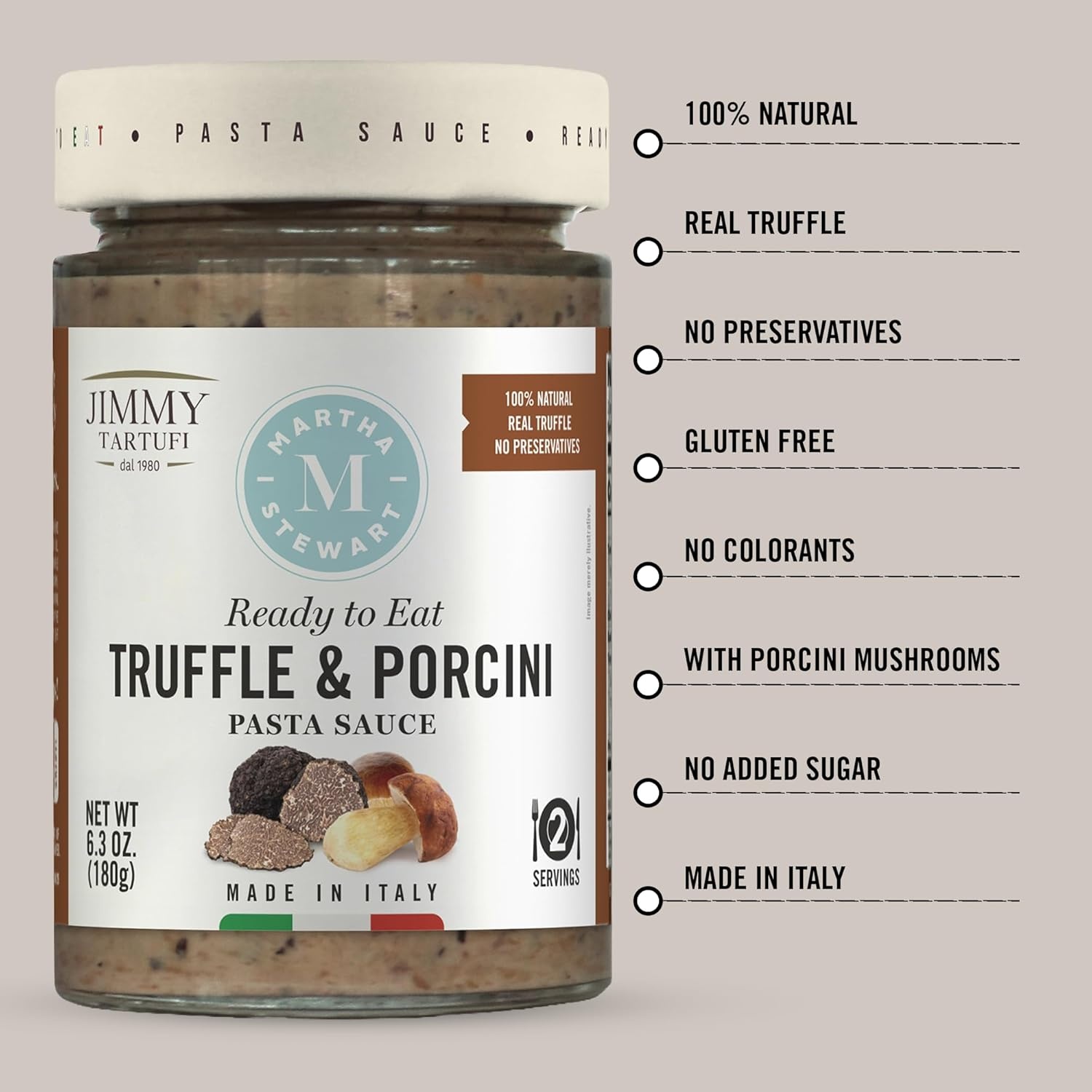 image:imageMartha Stewart amp Jimmy Tartufi Truffle amp Porcini Pasta Sauce 63 oz Pack of 1 Real Truffle Porcini Mushrooms 100 Natural Gluten Free No Preservatives No Added Sugar Italian Pasta Sauce