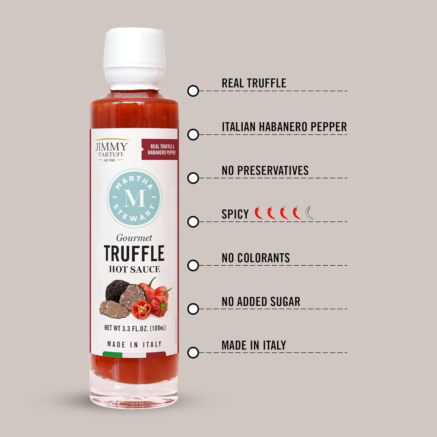 image:imageMartha Stewart and Jimmy Tartufi Gourmet Black Truffle Hot Sauce 33 fl oz Pack of 1 Made With Real Summer Truffle amp Italian Habanero Pepper No Artificial Colors For Eggs Tacos Pizza amp Grilled Meats