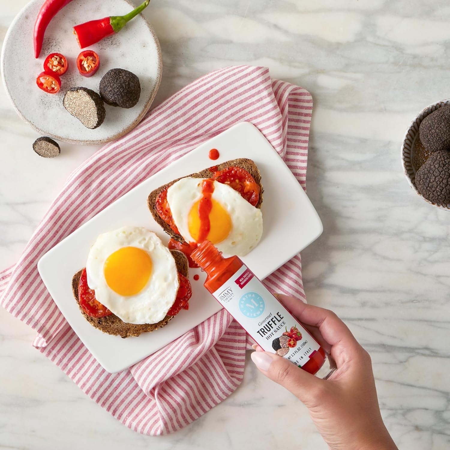 image:imageMartha Stewart and Jimmy Tartufi Gourmet Black Truffle Hot Sauce 33 fl oz Pack of 1 Made With Real Summer Truffle amp Italian Habanero Pepper No Artificial Colors For Eggs Tacos Pizza amp Grilled Meats