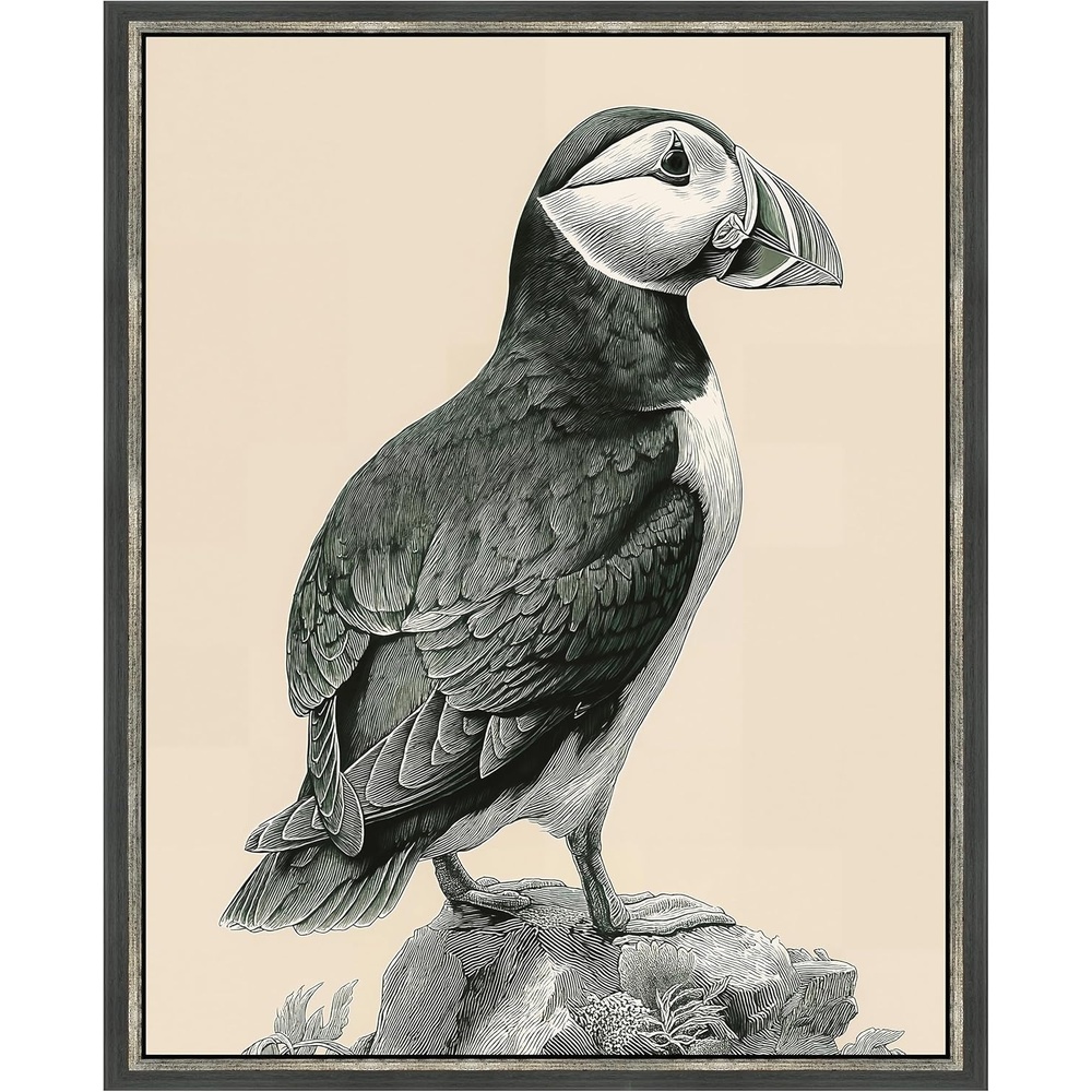 image:imageMartha Stewart Lily Pond Canvas Wall Art Coastal Bird Study Puffin 26 x 32 Living Room and Bedroom Decor Framed