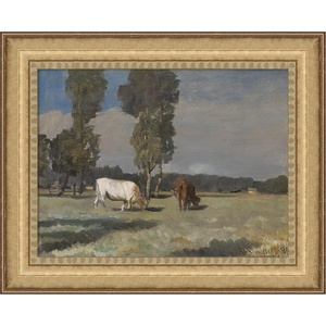 Martha Stewart Bedford Canvas Wall Art, Pastoral Study Grazing Cattle, 30.5″ x 24.5″, Living Room and Bedroom Decor, Framed