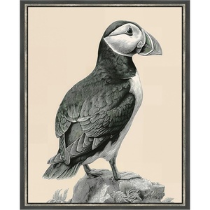 Martha Stewart Lily Pond Canvas Wall Art, Coastal Bird Study: Puffin, 26″ x 32″, Living Room and Bedroom Decor, Framed