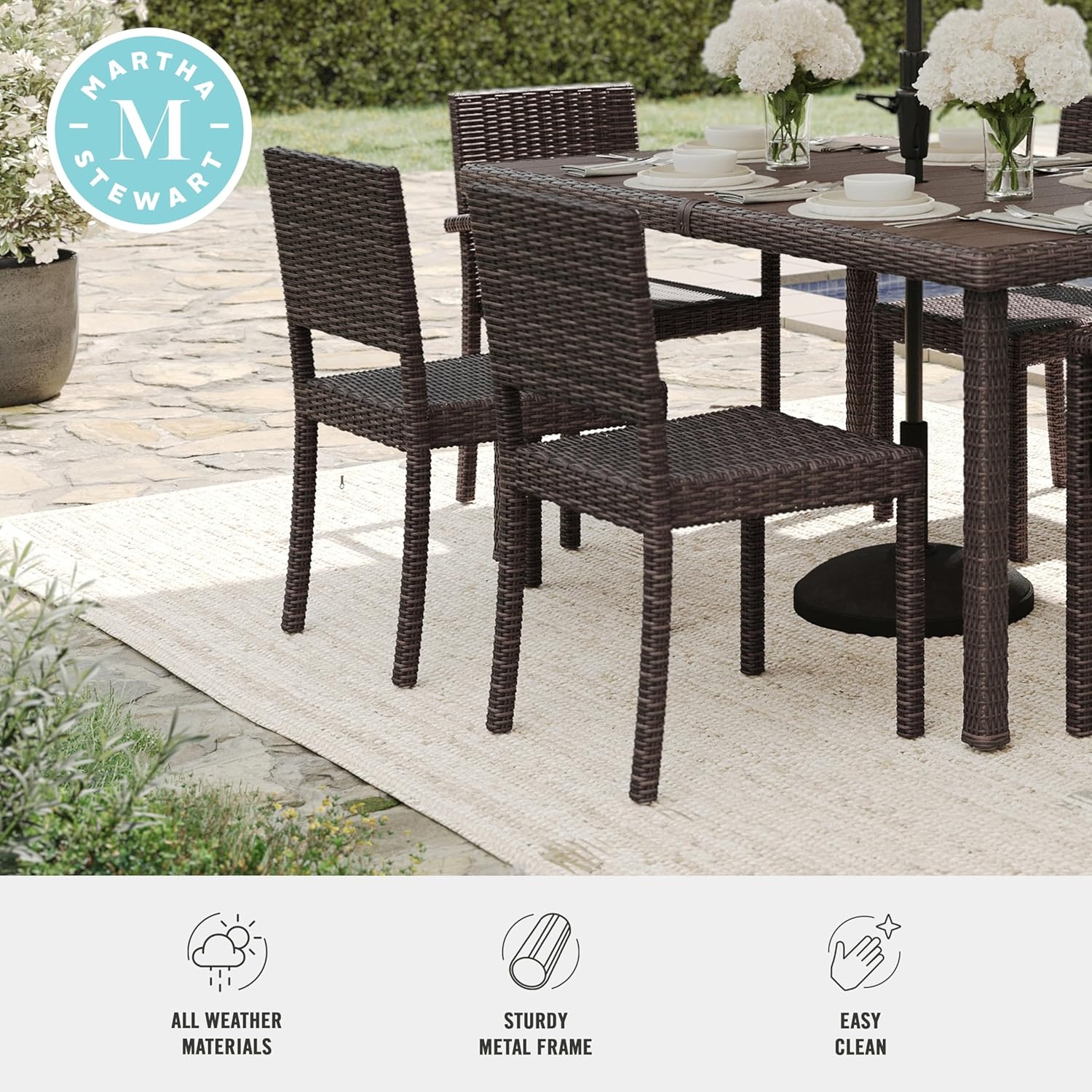 image:imageMartha Stewart Bedford IndoorOutdoor Stackable Patio Chair with Rattan Wicker Finish in BrownBrown