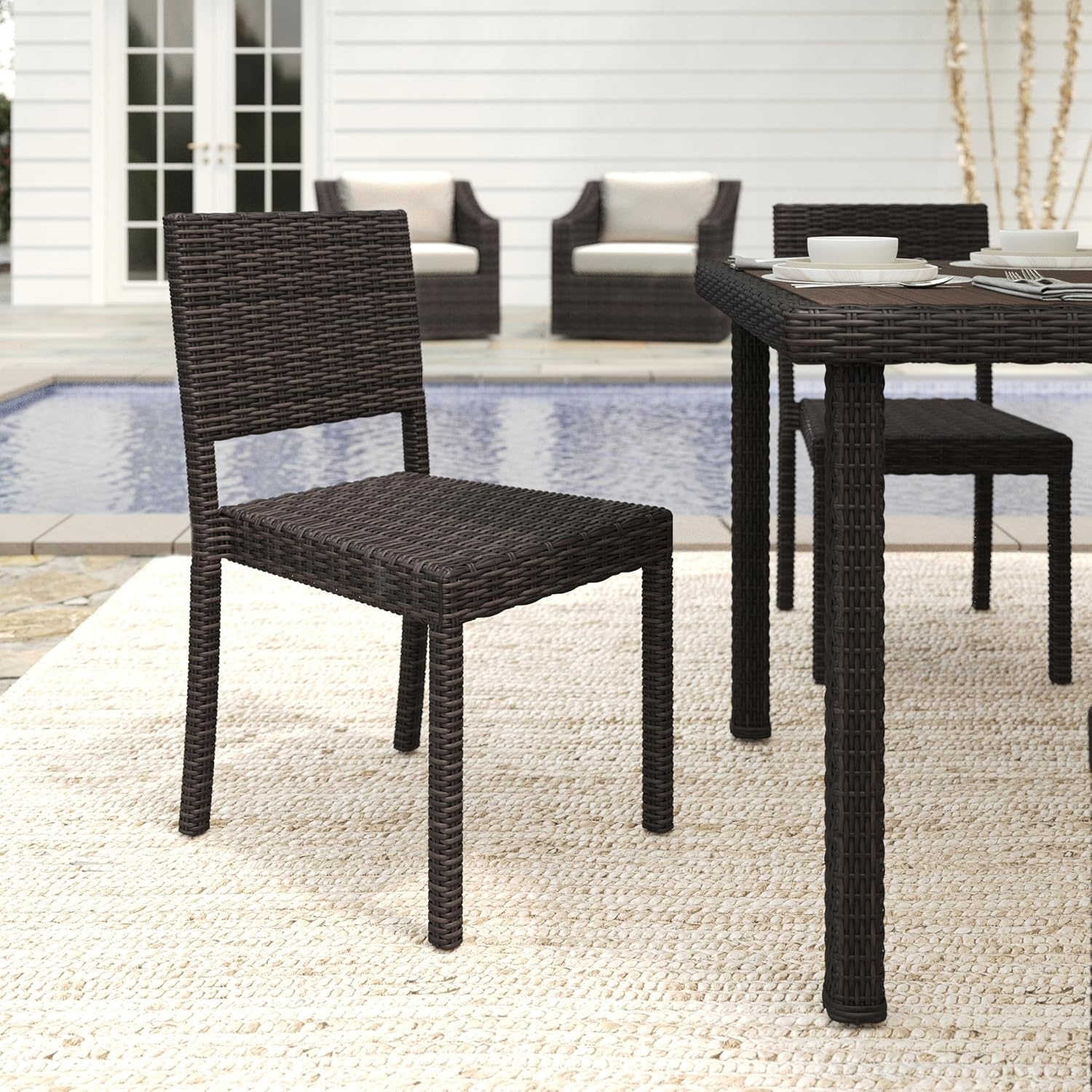 image:imageMartha Stewart Bedford IndoorOutdoor Stackable Patio Chair with Rattan Wicker Finish in BrownBrown