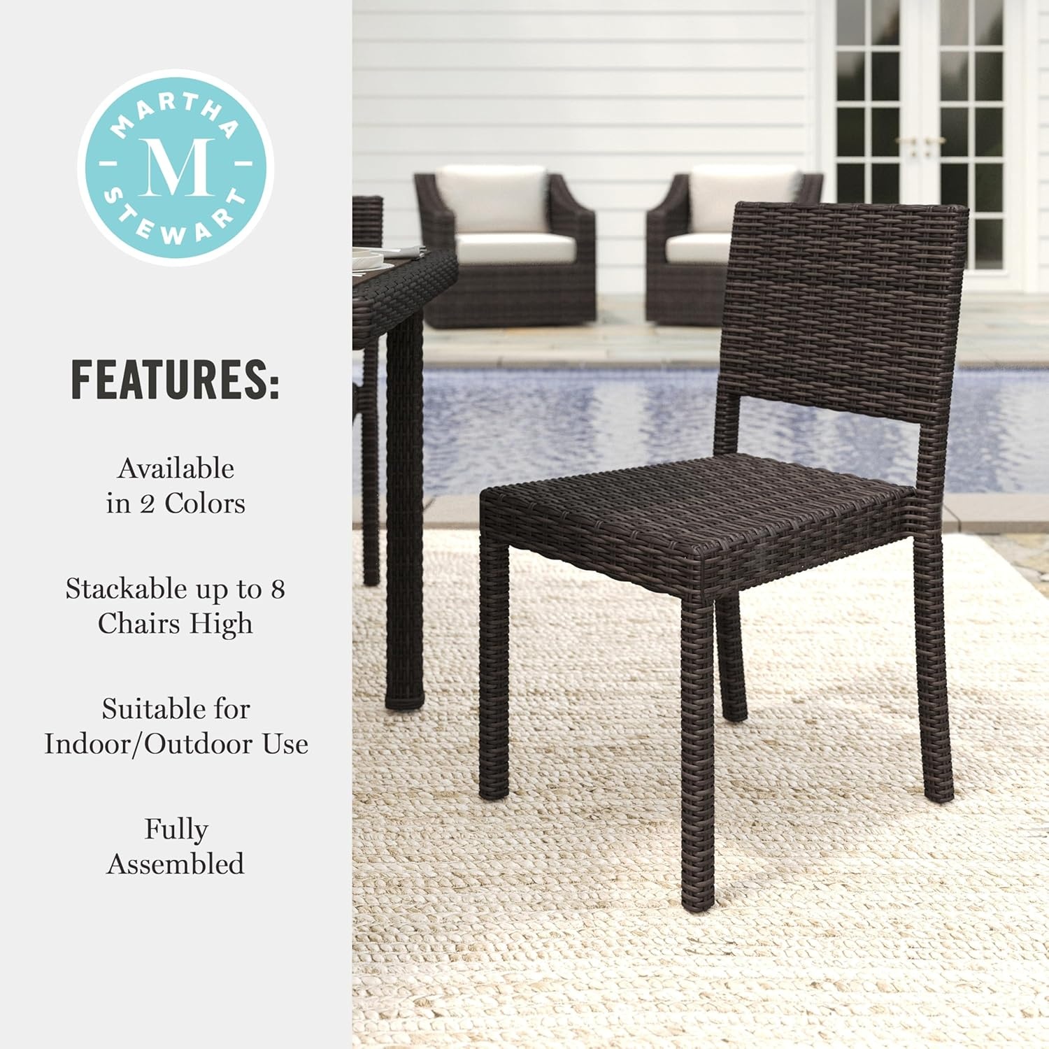 image:imageMartha Stewart Bedford IndoorOutdoor Stackable Patio Chair with Rattan Wicker Finish in BrownBrown
