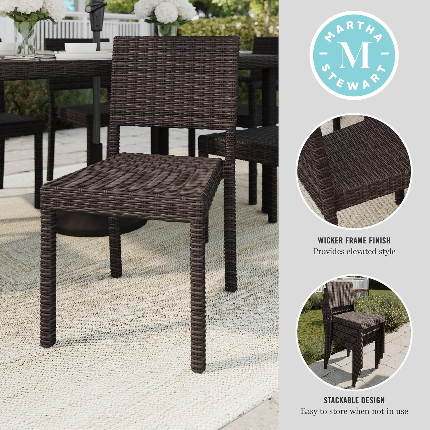 image:imageMartha Stewart Bedford IndoorOutdoor Stackable Patio Chair with Rattan Wicker Finish in BrownBrown
