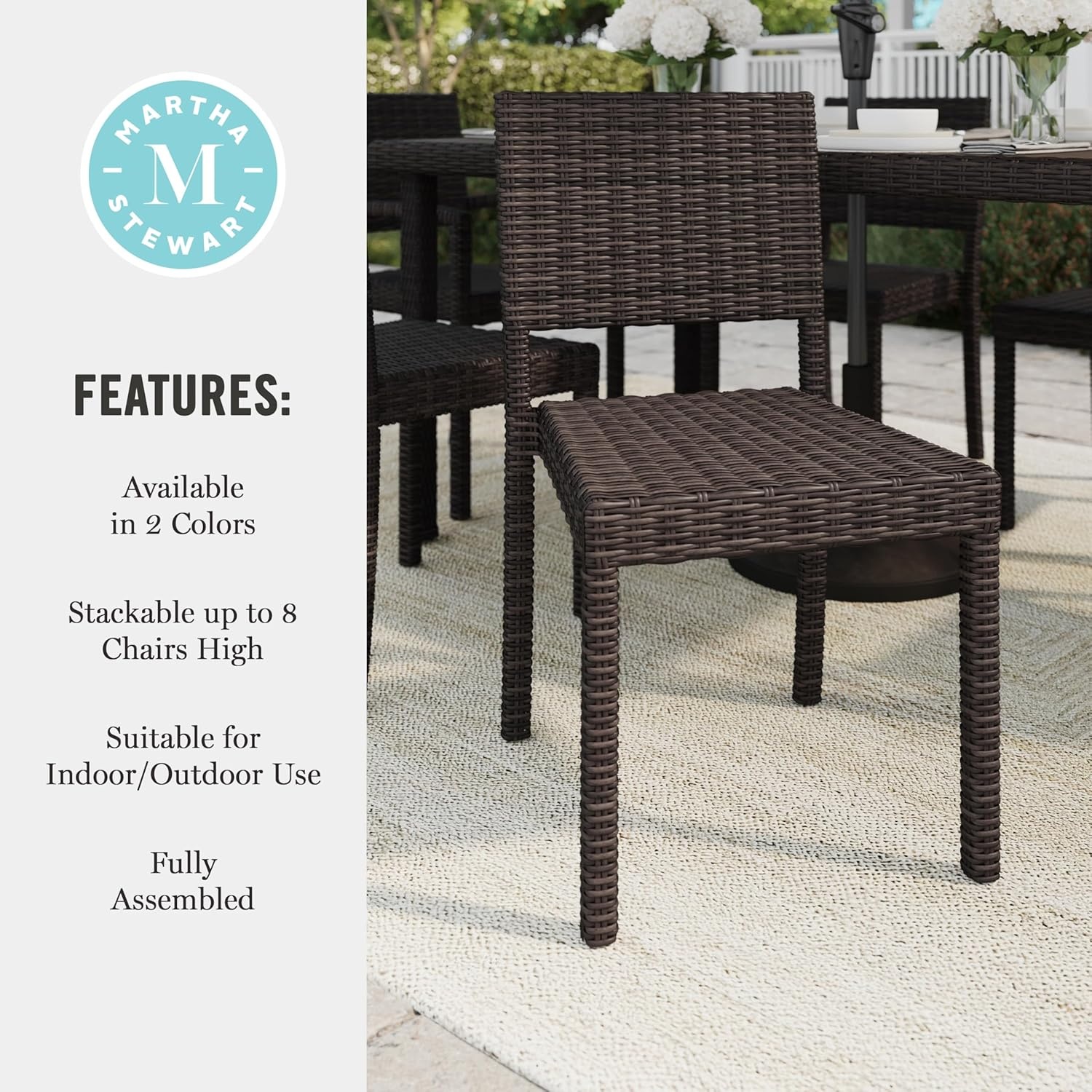 image:imageMartha Stewart Bedford IndoorOutdoor Stackable Patio Chair with Rattan Wicker Finish in BrownBrown