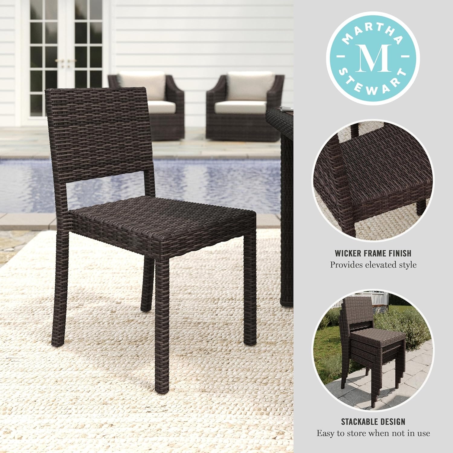 image:imageMartha Stewart Bedford IndoorOutdoor Stackable Patio Chair with Rattan Wicker Finish in BrownBrown