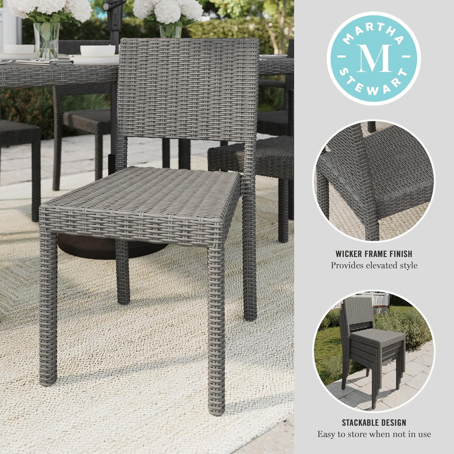 image:imageMartha Stewart Bedford IndoorOutdoor Stackable Patio Chair with Rattan Wicker Finish in BrownGrey