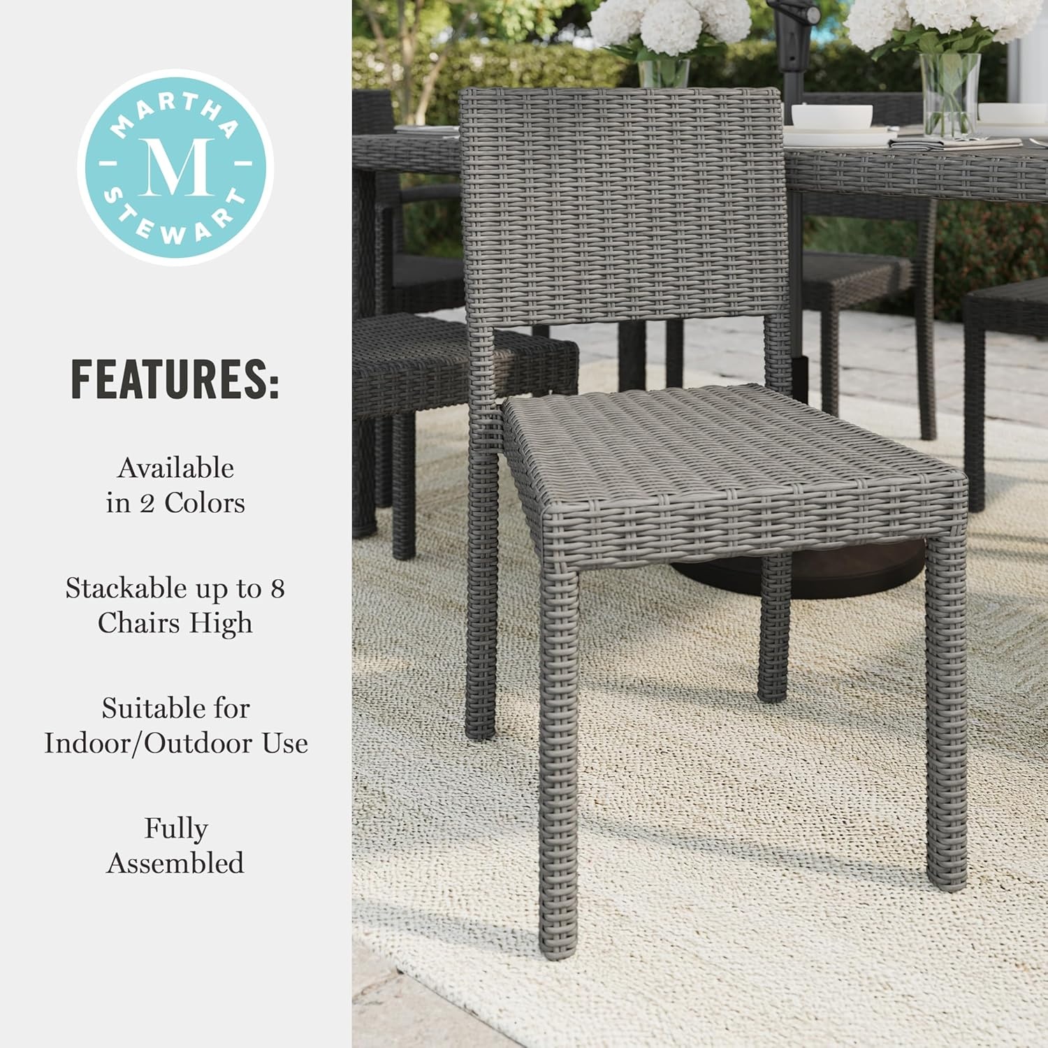 image:imageMartha Stewart Bedford IndoorOutdoor Stackable Patio Chair with Rattan Wicker Finish in BrownGrey