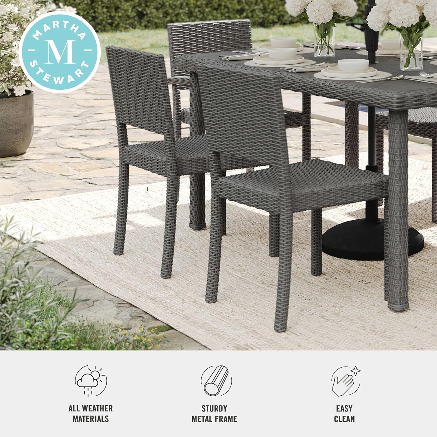 image:imageMartha Stewart Bedford IndoorOutdoor Stackable Patio Chair with Rattan Wicker Finish in BrownGrey
