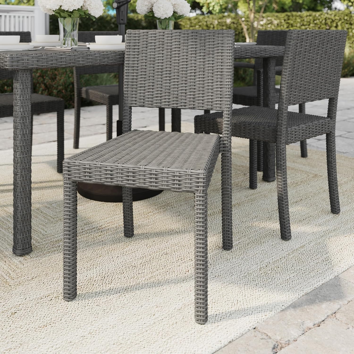 image:imageMartha Stewart Bedford IndoorOutdoor Stackable Patio Chair with Rattan Wicker Finish in BrownGrey
