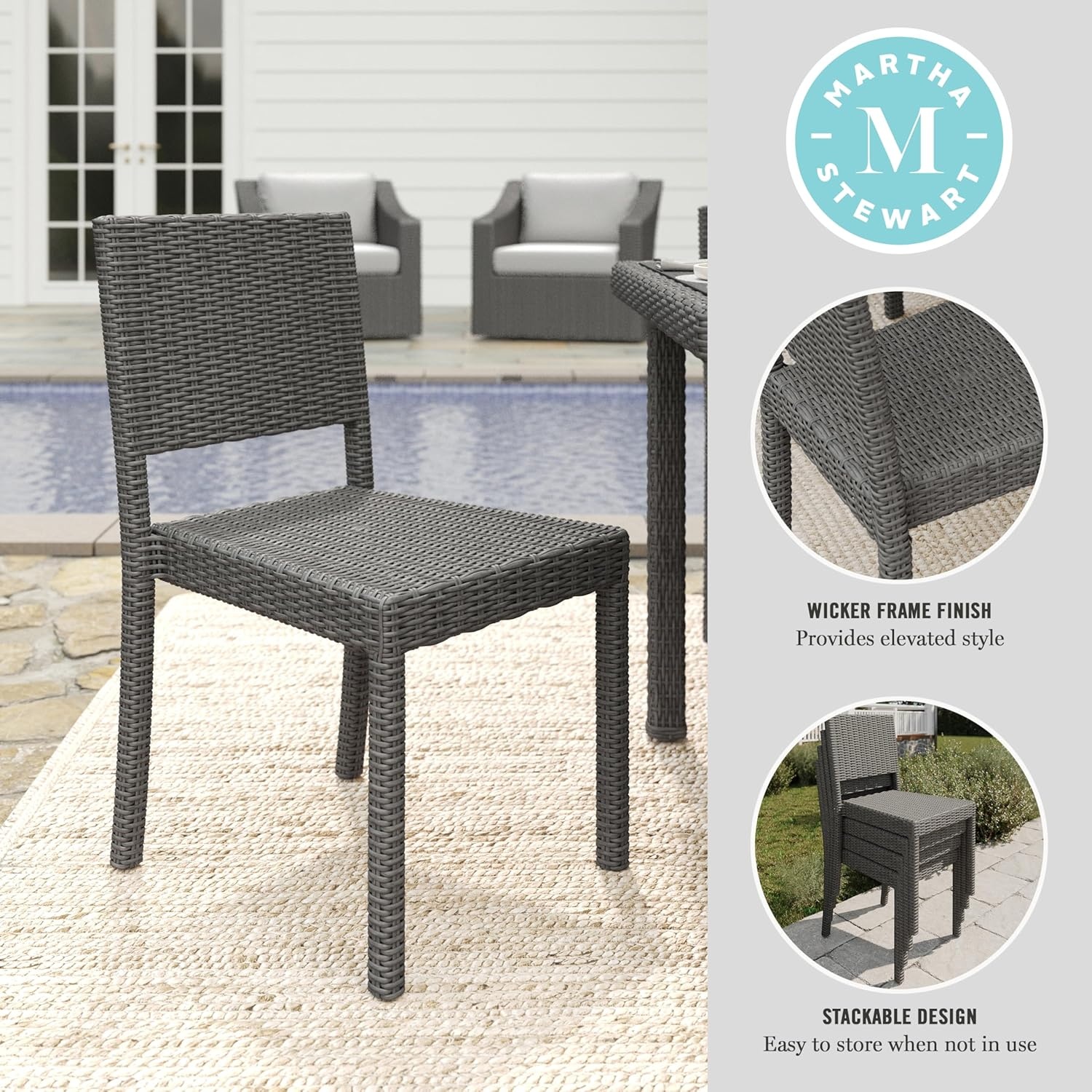 image:imageMartha Stewart Bedford IndoorOutdoor Stackable Patio Chair with Rattan Wicker Finish in BrownGrey