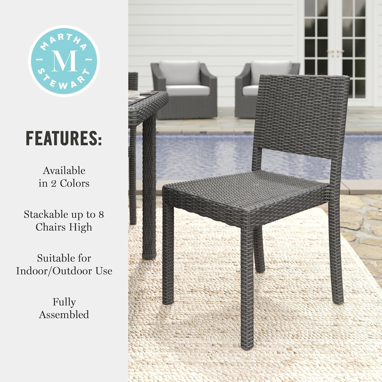 image:imageMartha Stewart Bedford IndoorOutdoor Stackable Patio Chair with Rattan Wicker Finish in BrownGrey