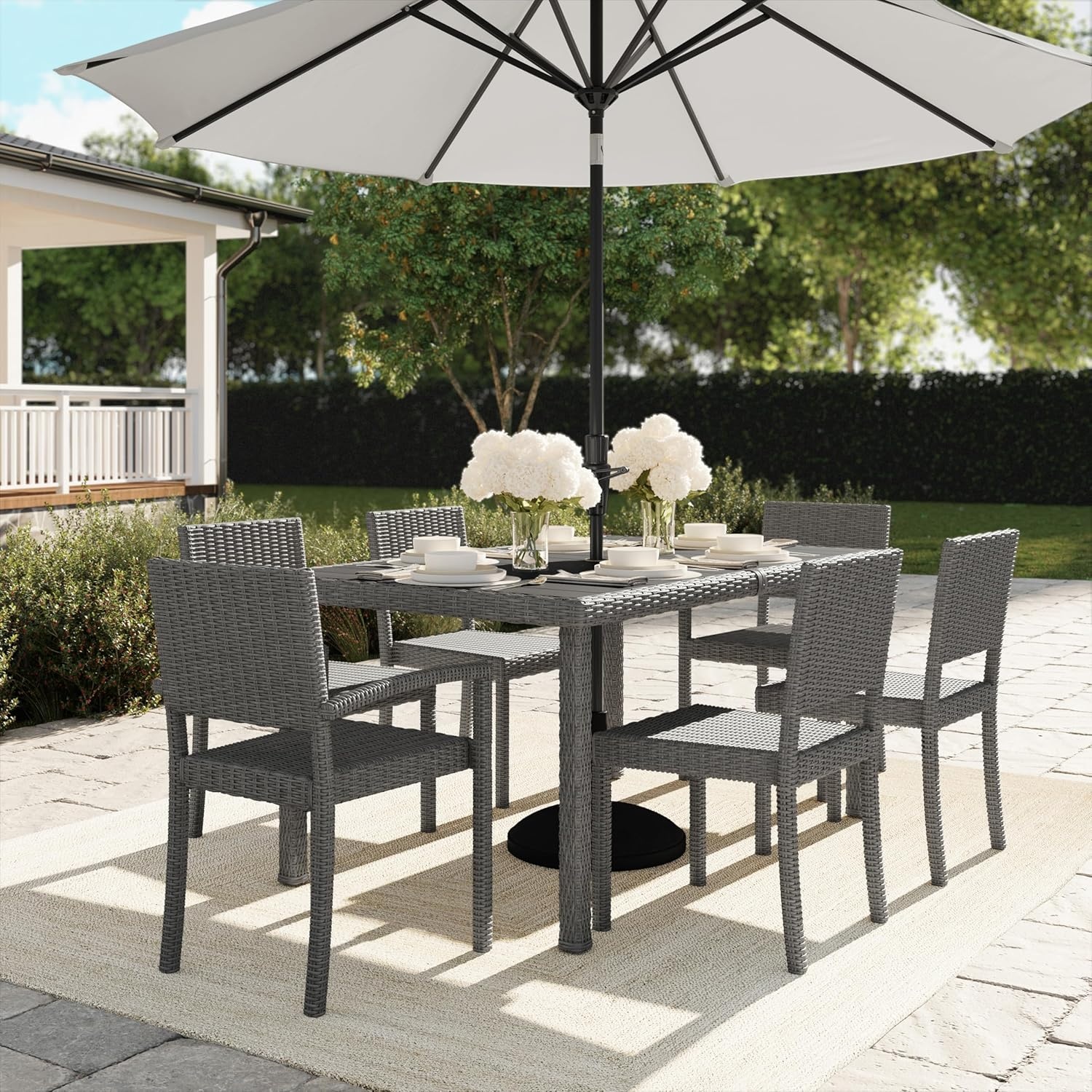 image:imageMartha Stewart Bedford IndoorOutdoor Stackable Patio Chair with Rattan Wicker Finish in BrownGrey
