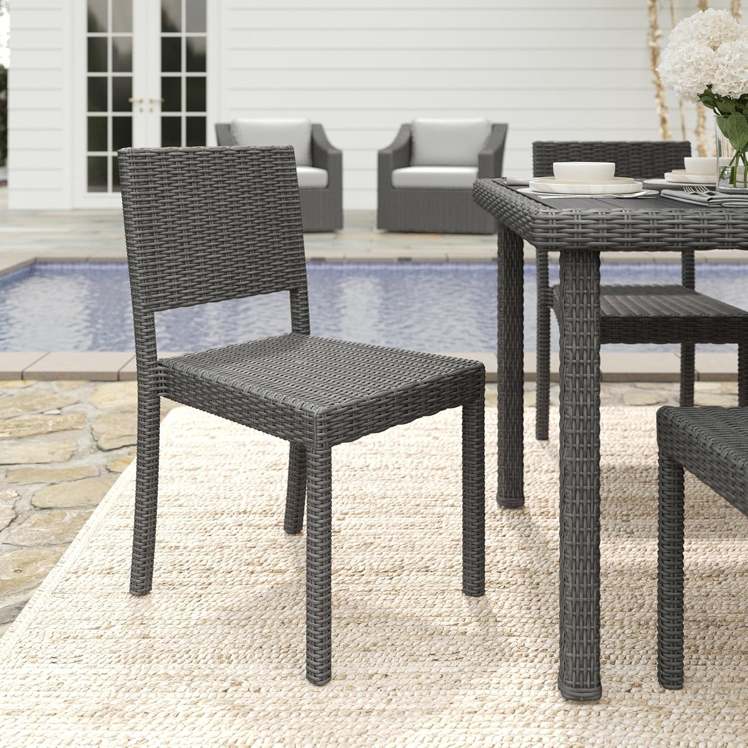 image:imageMartha Stewart Bedford IndoorOutdoor Stackable Patio Chair with Rattan Wicker Finish in BrownGrey