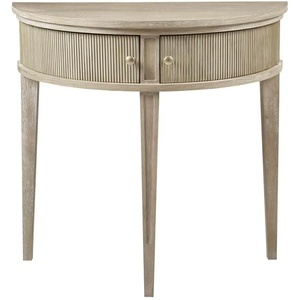 Martha Stewart Crestview Hall Console Table for Entryway with Storage, Solid Rubber Wood Frame, Vintage Demilune Shape, Bronze Knobs, Farmhouse Living Room Furniture Décor, 36″ Wide Reclaimed Greige(Reclaimed Greige)
