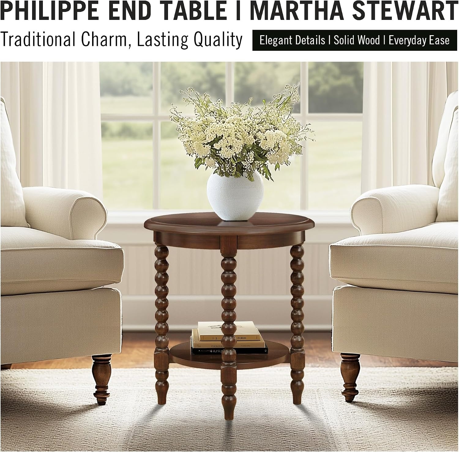 image:imageMartha Stewart Philippe Round Coffee Table for Living Room Lily Pond Collection Coastal Coffee Table with Shelving for Storage Cottage Inspired Living Room Table 30 Wide Brown