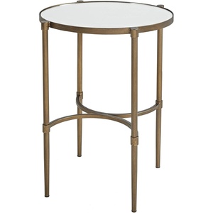 Martha Stewart Lia End Table Living Room Decor, Tempered Glass Mirror Top, Metal Base Accent Farmhouse Occasional Furniture, 18″ Wide, Antique Bronze(Transitional)