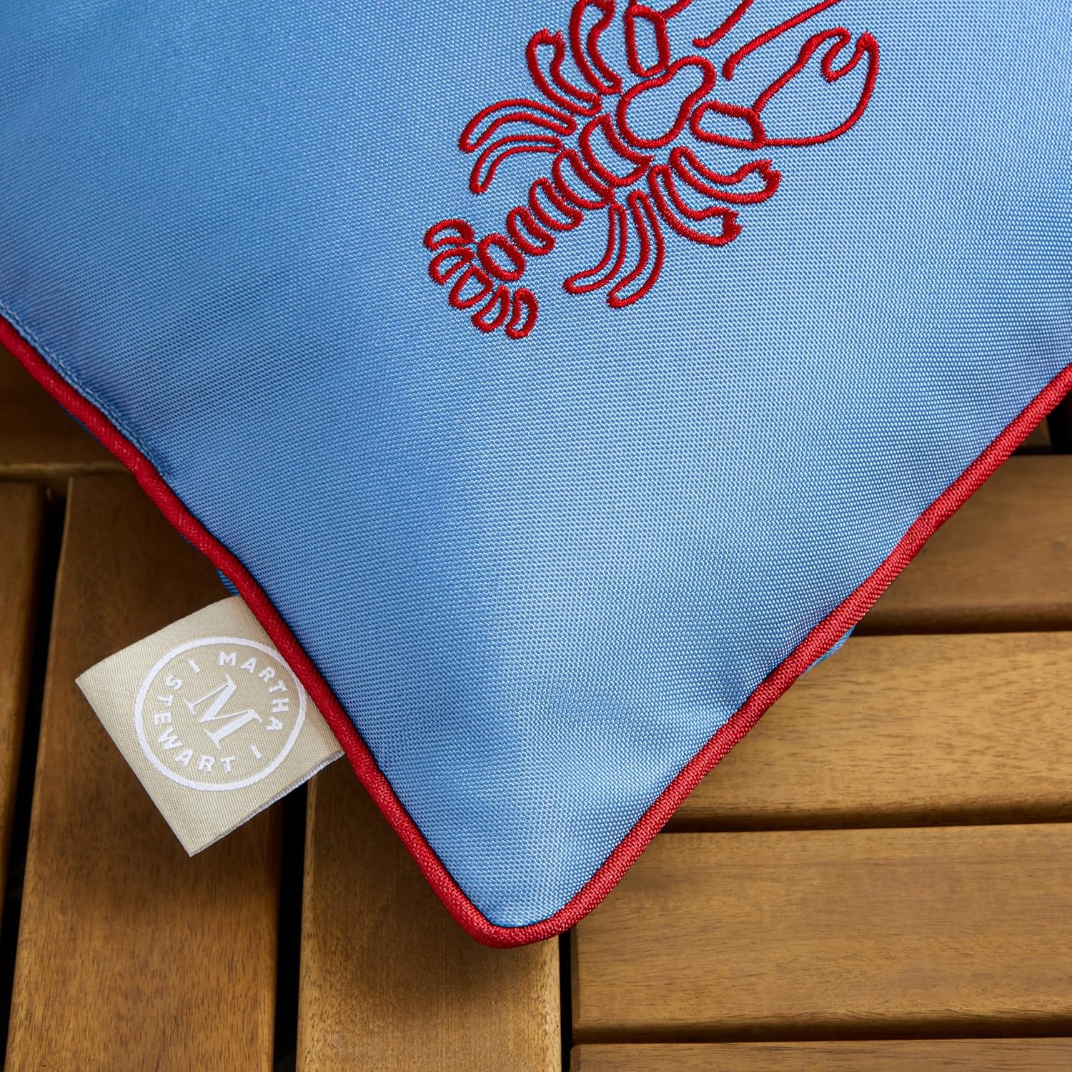 image:imageMartha Stewart Americana Embroidered Lobster Indoor Outdoor Decorative Pillow 2Pack Set UV Fade Resistant Water Repellent Coastal Design BlueRed 18x18Lobster BlueRed