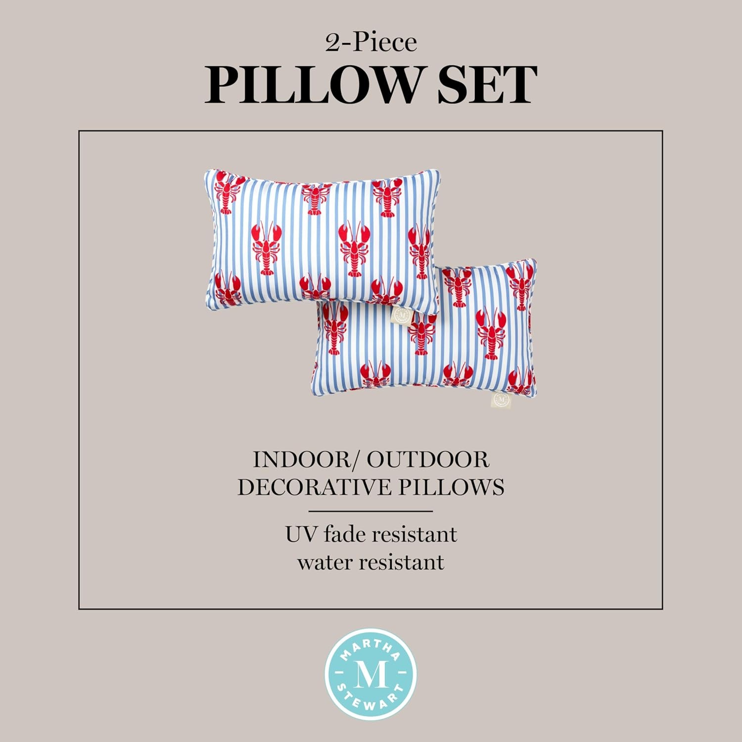 image:imageMartha Stewart Americana Embroidered Lobster Indoor Outdoor Decorative Pillow 2Pack Set UV Fade Resistant Water Repellent Coastal Design BlueRed 18x18RedBlue