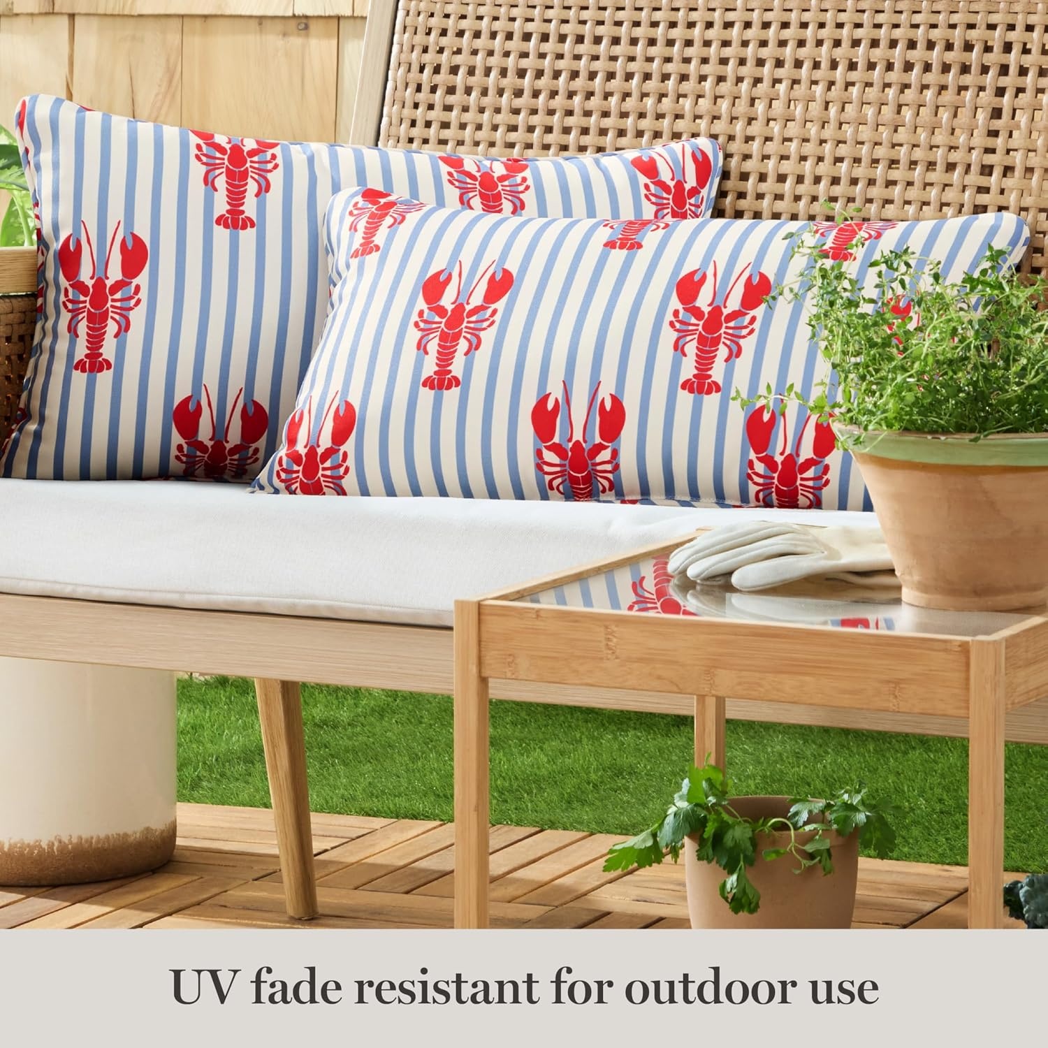 image:imageMartha Stewart Americana Embroidered Lobster Indoor Outdoor Decorative Pillow 2Pack Set UV Fade Resistant Water Repellent Coastal Design BlueRed 18x18RedBlue