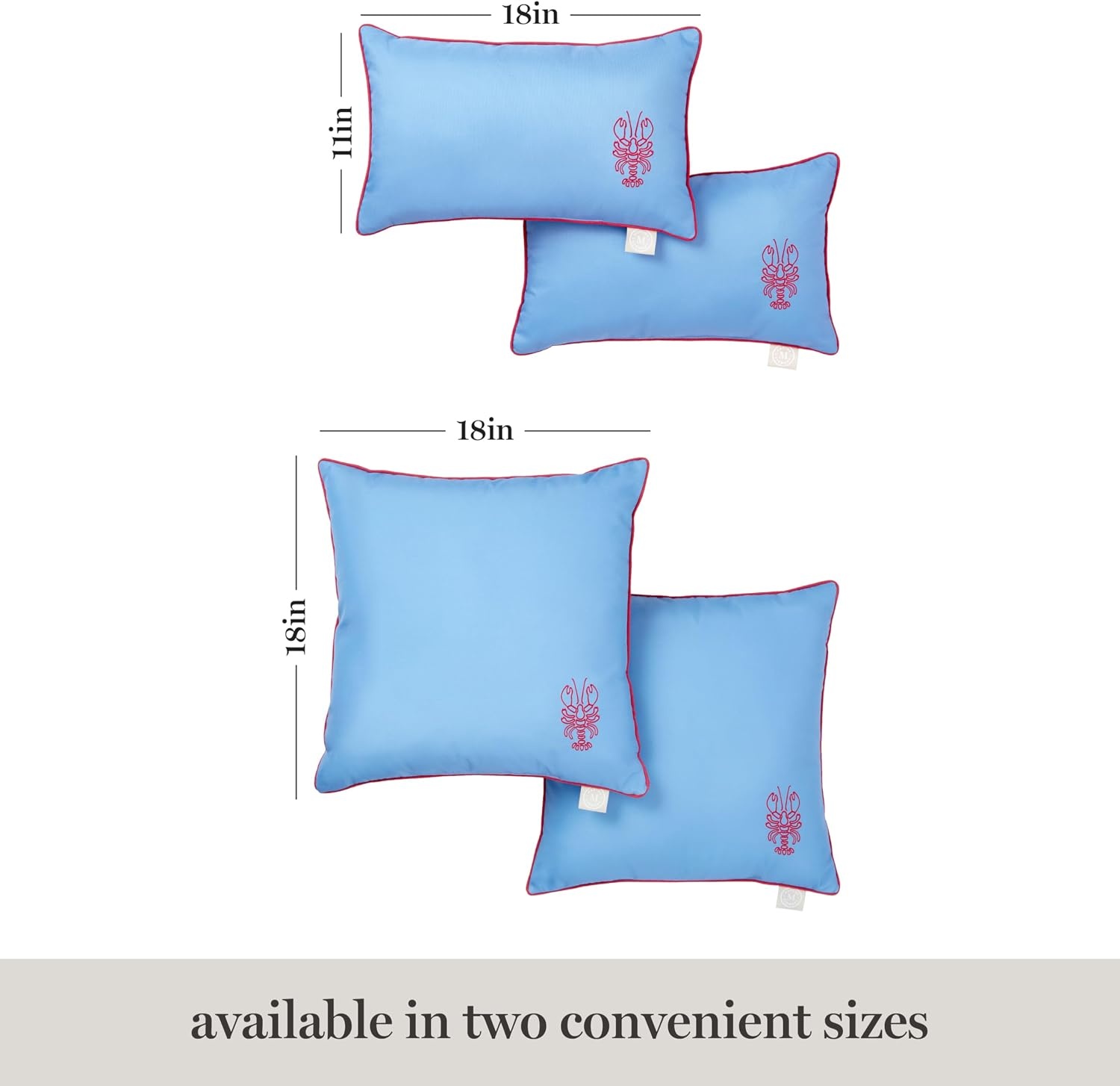 image:imageMartha Stewart Americana Embroidered Lobster Indoor Outdoor Decorative Pillow 2Pack Set UV Fade Resistant Water Repellent Coastal Design BlueRed 18x18Lobster BlueRed
