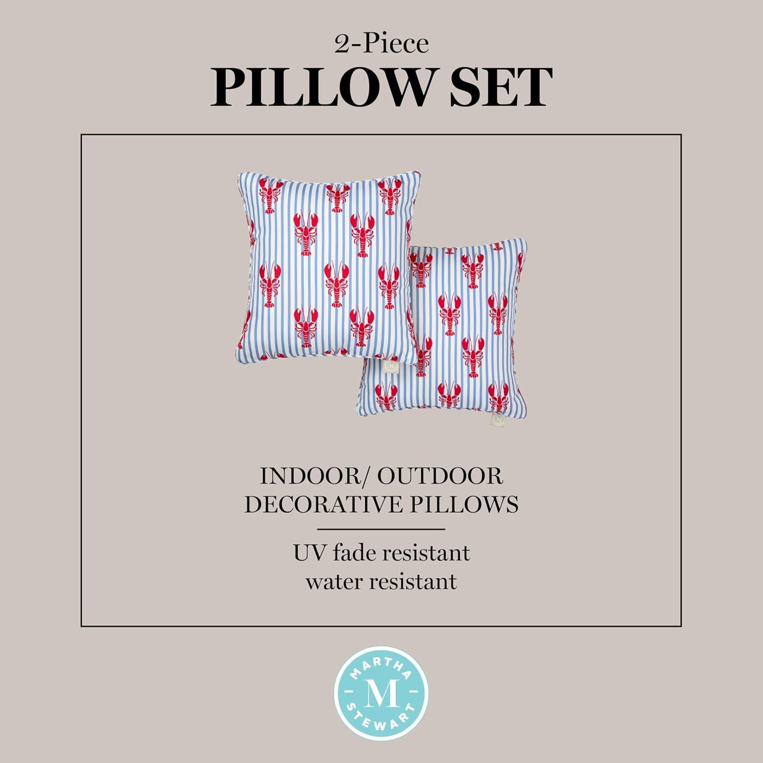 image:imageMartha Stewart Americana Embroidered Lobster Indoor Outdoor Decorative Pillow 2Pack Set UV Fade Resistant Water Repellent Coastal Design BlueRed 18x18RedBlue