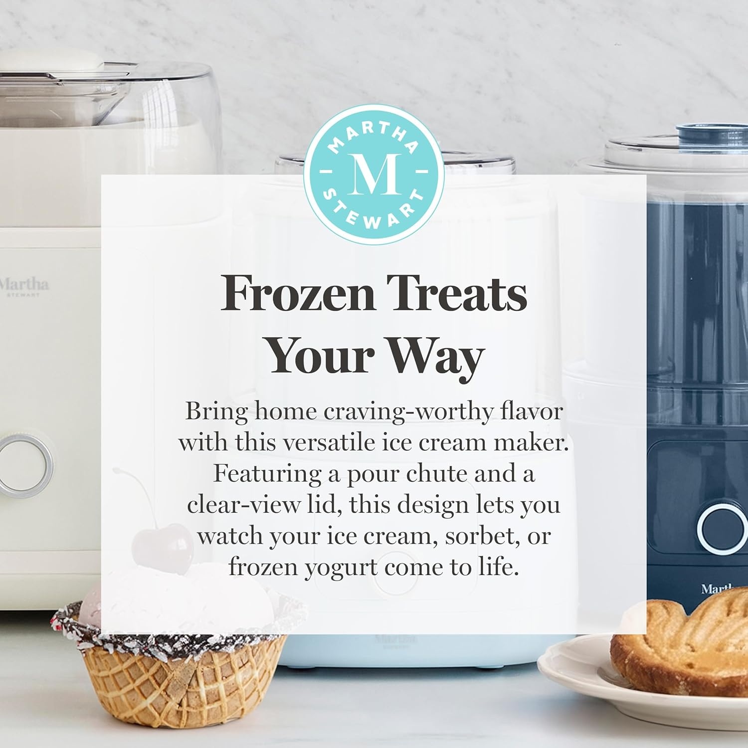 image:imageMartha Stewart Ice Cream Maker 2 Quart DoubleInsulated Freezer Bowl Sorbet amp Frozen Yogurt Ready in 20 Minutes MixIns Chute Easy to Clean Linen CreamLinen Cream