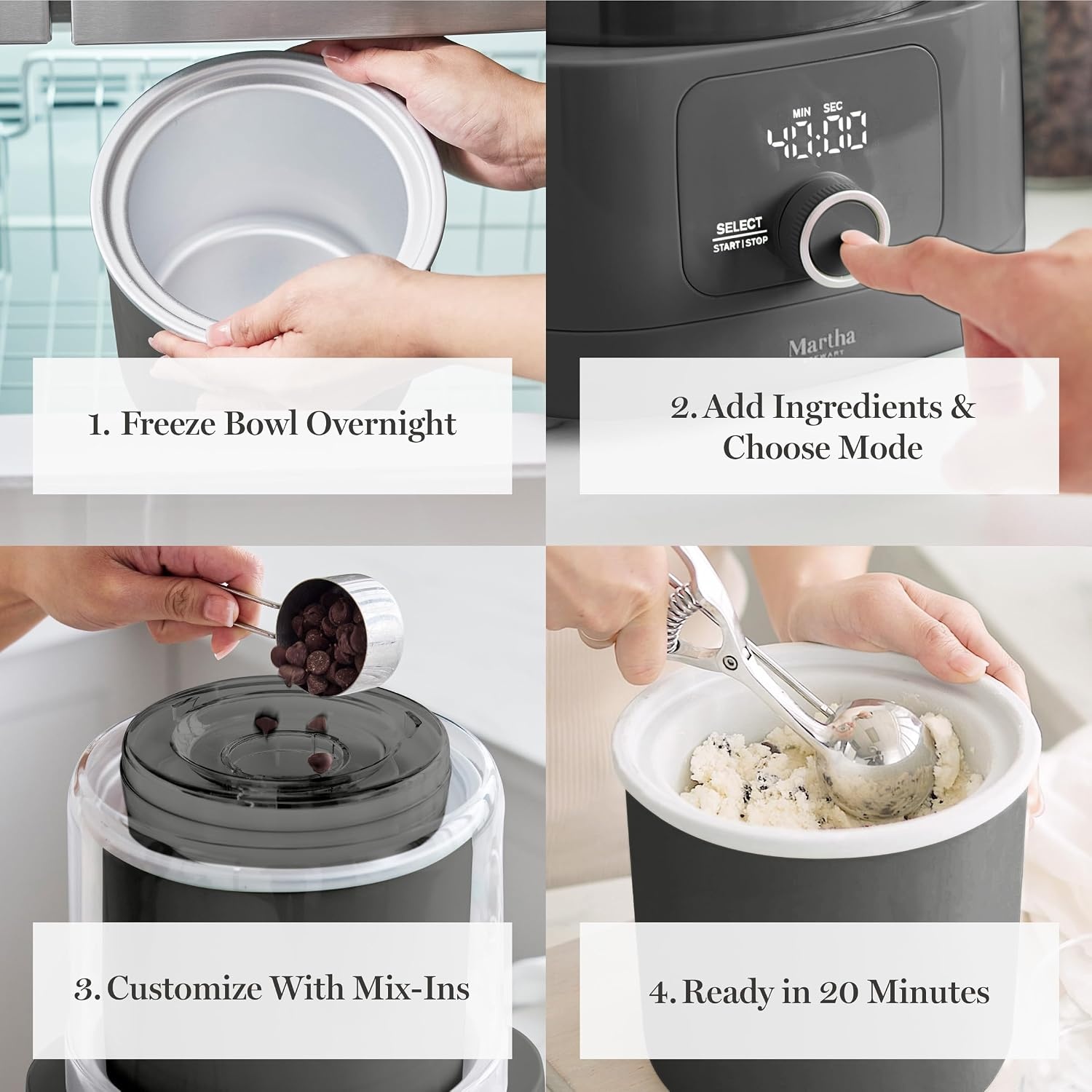 image:imageMartha Stewart Ice Cream Maker 2 Quart DoubleInsulated Freezer Bowl Sorbet amp Frozen Yogurt Ready in 20 Minutes MixIns Chute Easy to Clean Linen CreamCaviar