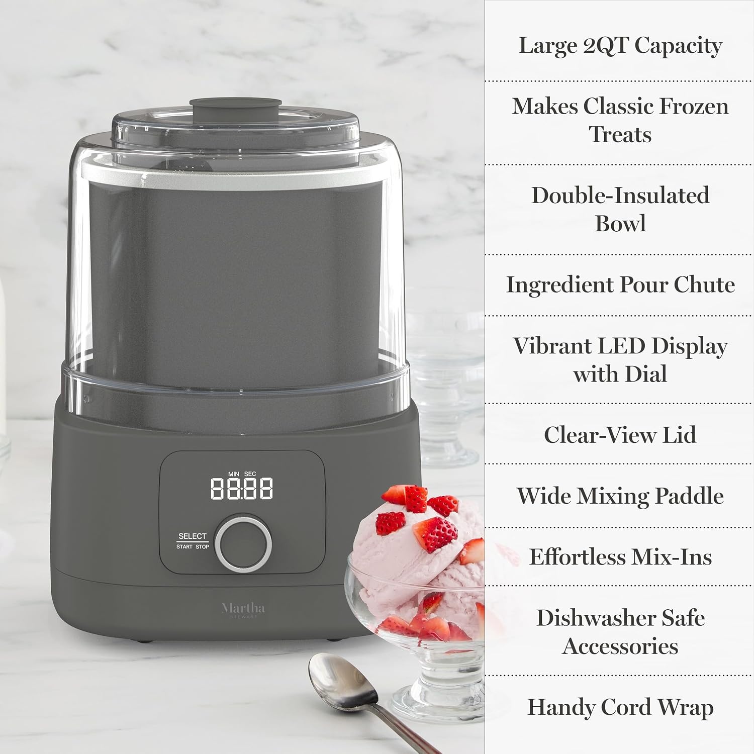 image:imageMartha Stewart Ice Cream Maker 2 Quart DoubleInsulated Freezer Bowl Sorbet amp Frozen Yogurt Ready in 20 Minutes MixIns Chute Easy to Clean Linen CreamCaviar