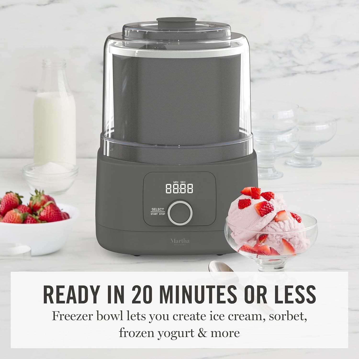 image:imageMartha Stewart Ice Cream Maker 2 Quart DoubleInsulated Freezer Bowl Sorbet amp Frozen Yogurt Ready in 20 Minutes MixIns Chute Easy to Clean Linen CreamCaviar