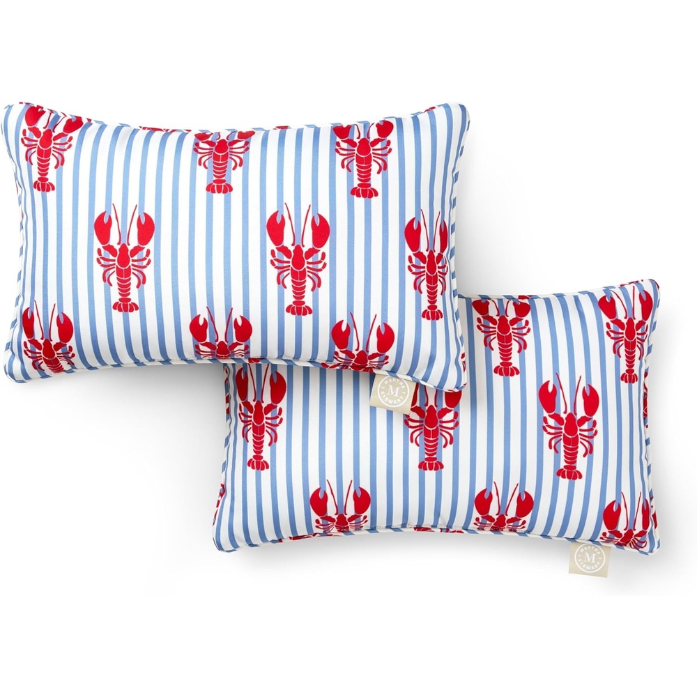 image:imageMartha Stewart Americana Embroidered Lobster Indoor Outdoor Decorative Pillow 2Pack Set UV Fade Resistant Water Repellent Coastal Design BlueRed 18x18RedBlue