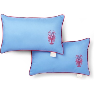 Martha Stewart Americana Embroidered Lobster Indoor Outdoor Decorative Pillow 2-Pack Set, UV Fade Resistant, Water Repellent, Coastal Design, Blue/Red, 18″x18″(Lobster Blue/Red)